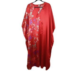 Up2date Fashion Red Floral Paisley Print Kaftan One Size Loose Maxi Kimono Dress